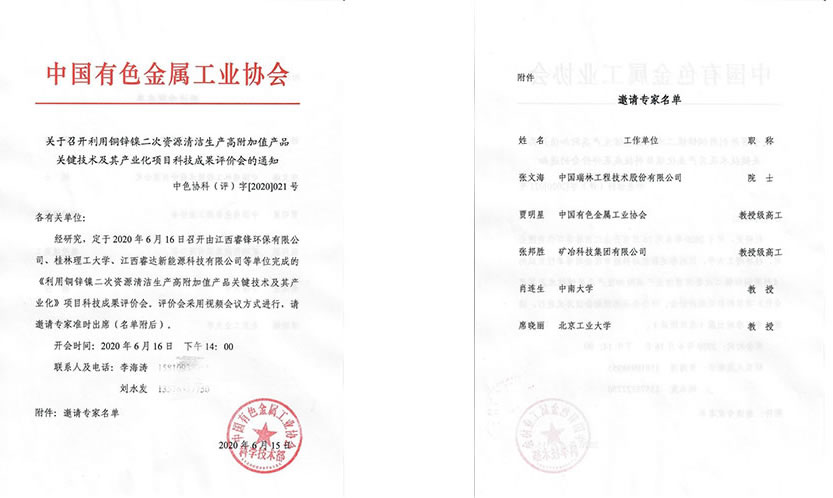 公司科技成果被中國(guó)有色金屬工業(yè)協(xié)會(huì)評(píng)定為國(guó)際領(lǐng)先水平